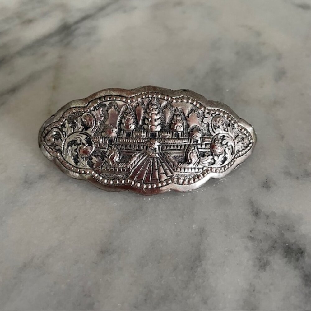Vintage Silver Hair Barrette of Angkor Wat Temple Cambodia - RARE